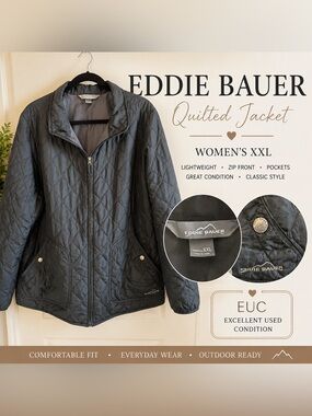 Eddie Bauer Black Quilted Jacket | Women’s XXL